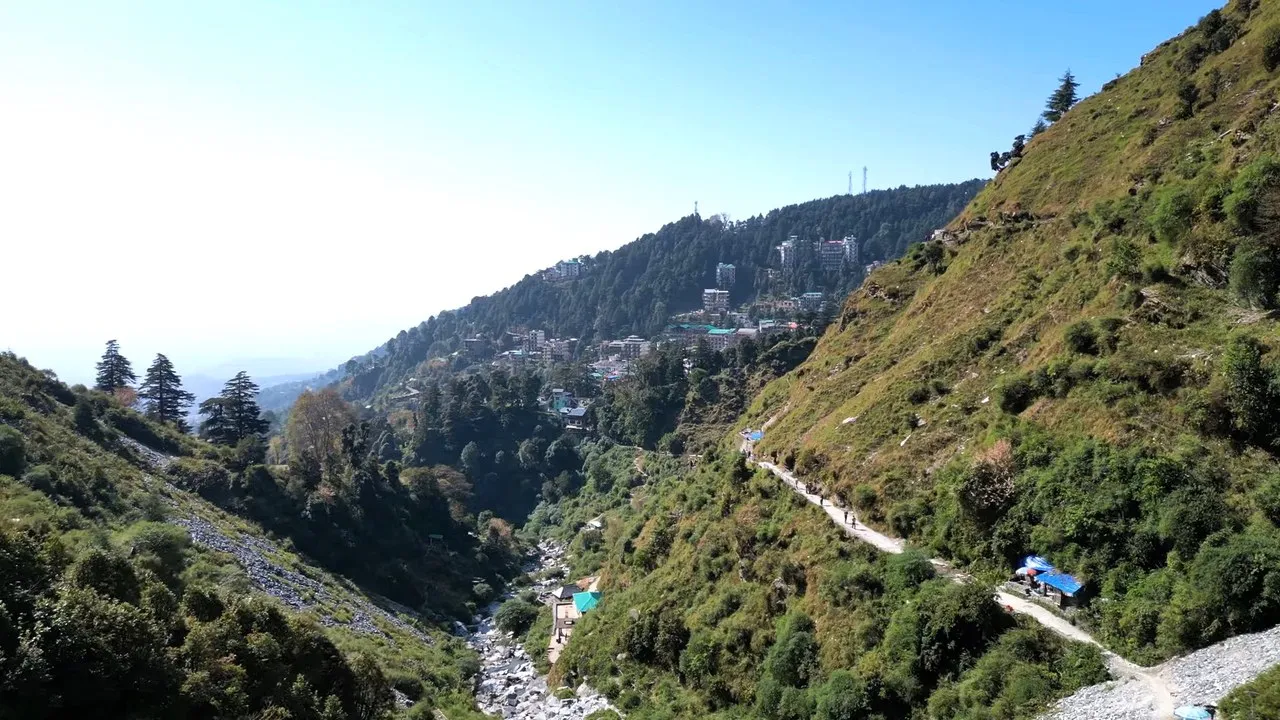 Hillside trail along a stream valley near Dharamshala