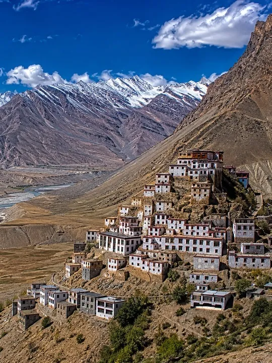 Key Monastery on a rocky hill in Spiti Valley, Himachal Pradesh