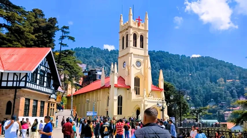 Christ Church and the State Library on the busy Ridge in Shimla