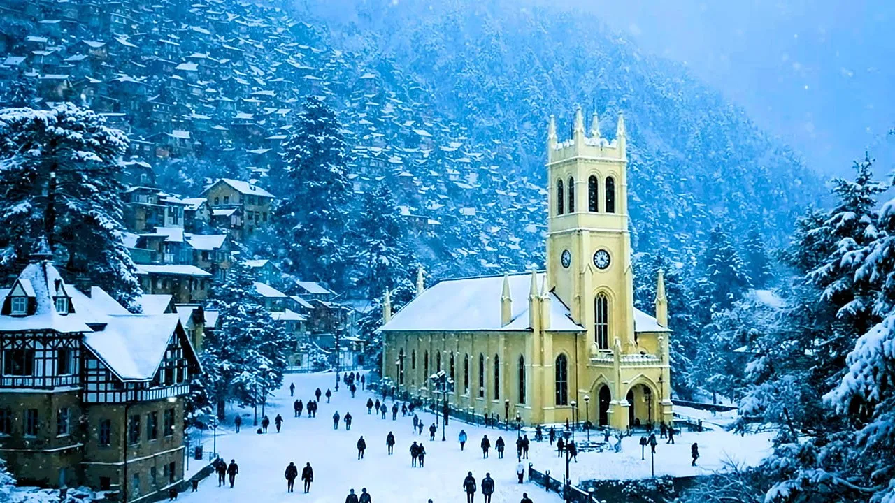 Christ Church and The Ridge in Shimla covered in snow