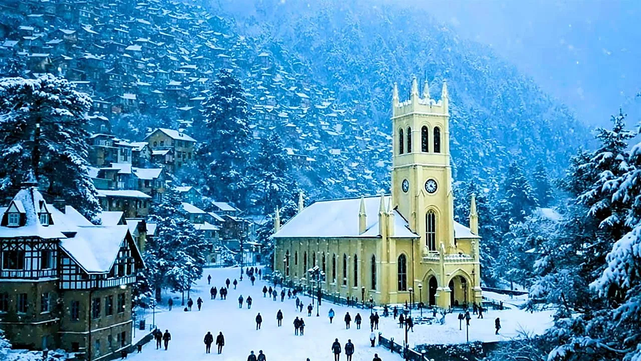 Christ Church and The Ridge in Shimla under winter snow
