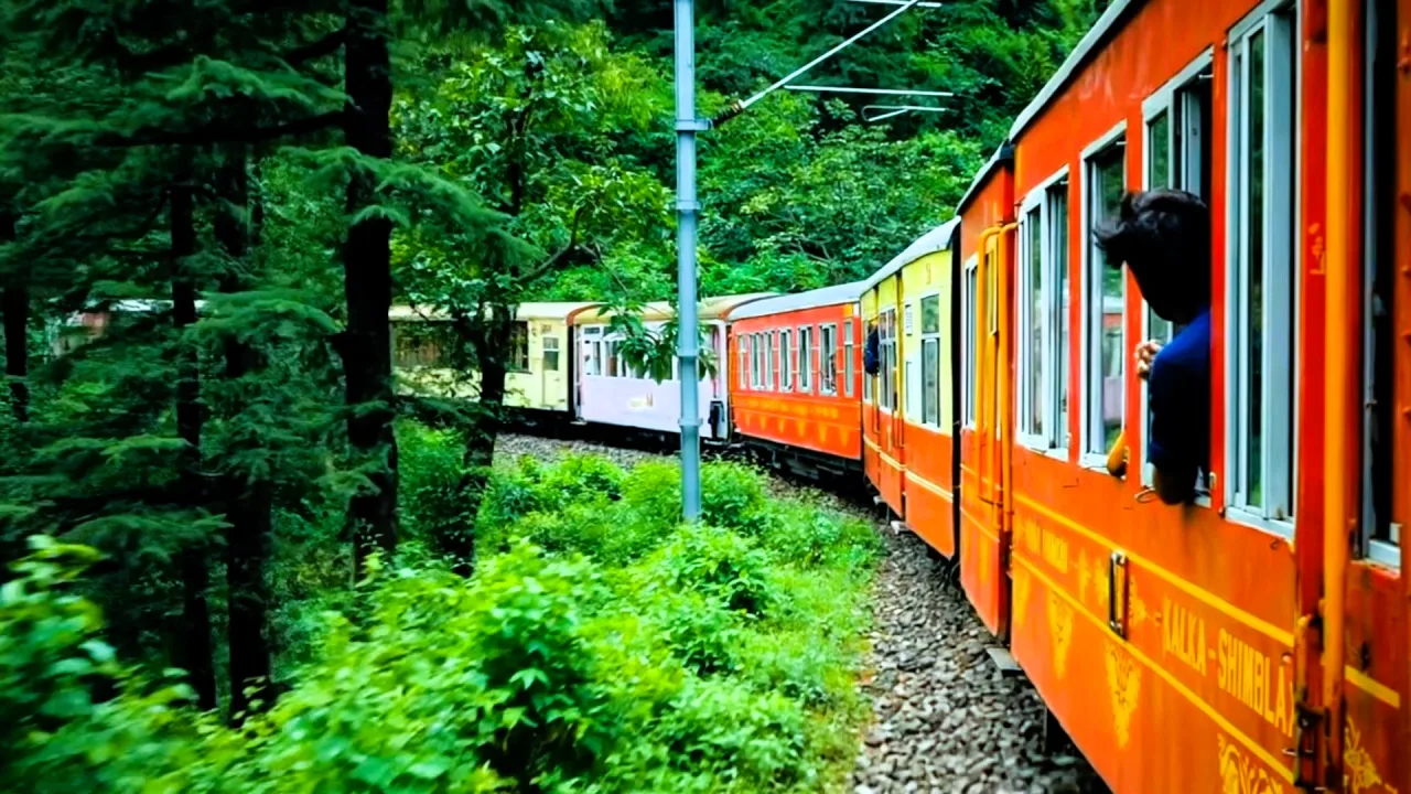 Kalka-Shimla toy train winding through green forest