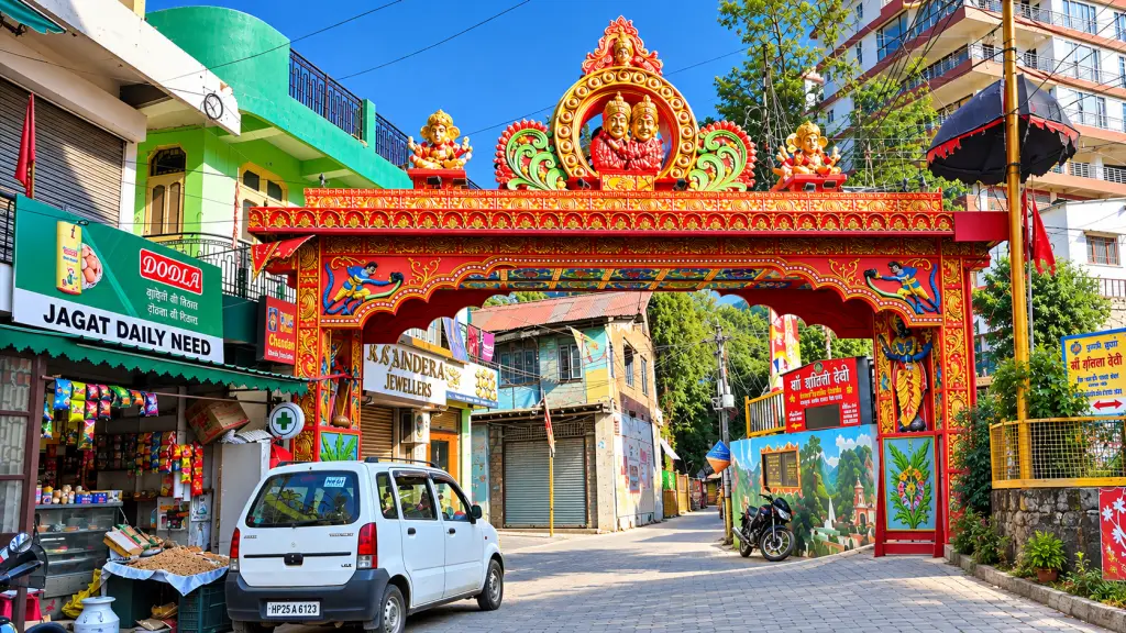 Decorated entrance arch of Shoolini Mata Temple in Solan